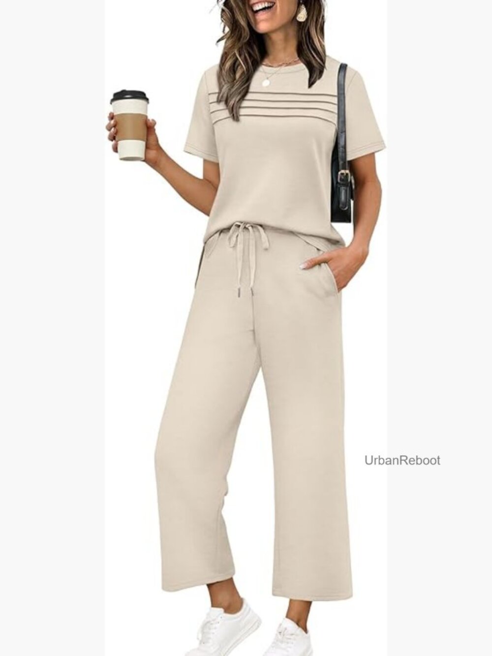 Two Piece Lounge Set Short Sleeve Wide Leg Pants S-3XL Travel